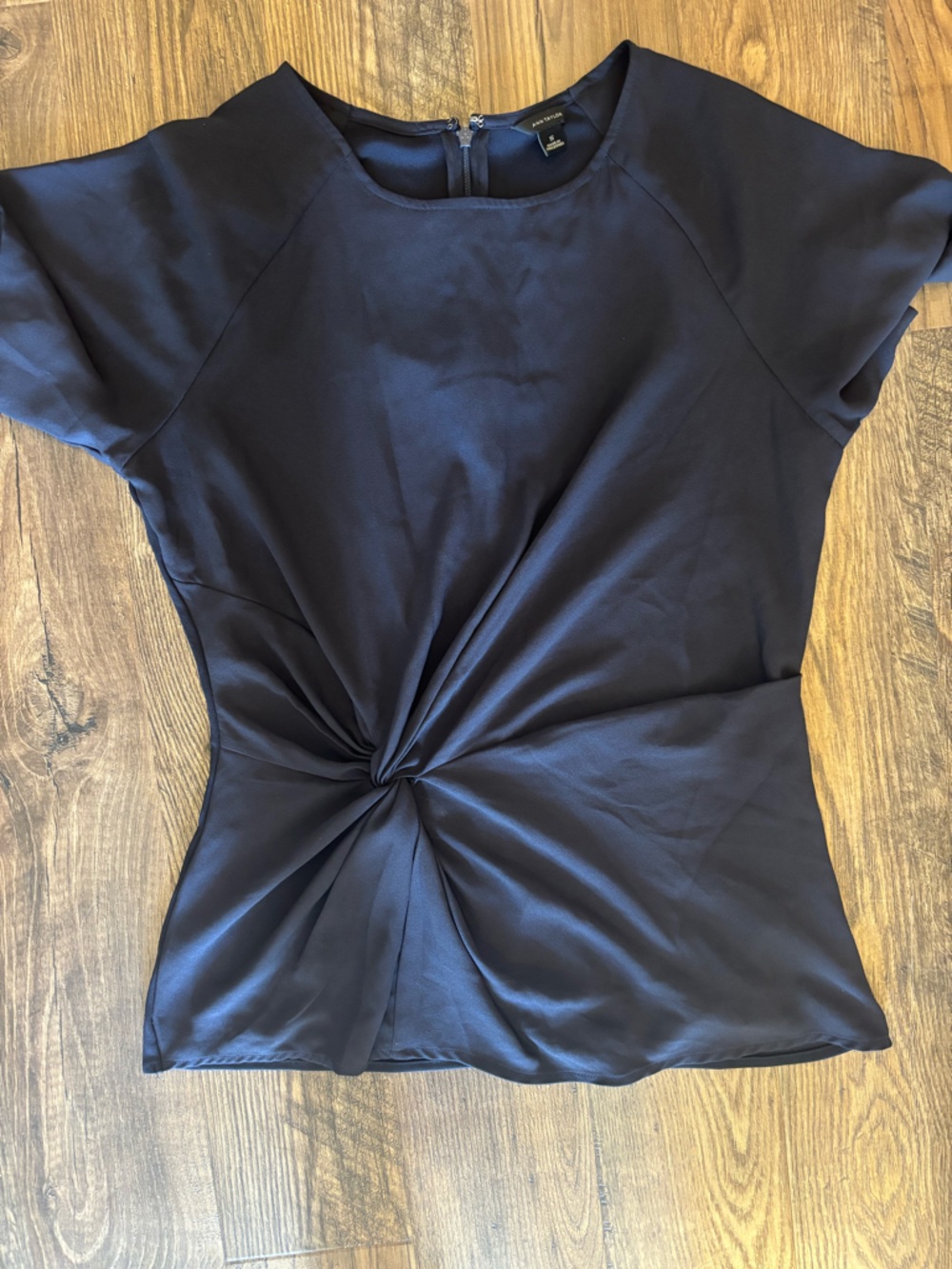 Ann Taylor Navy Twist-Front Short Sleeve Top